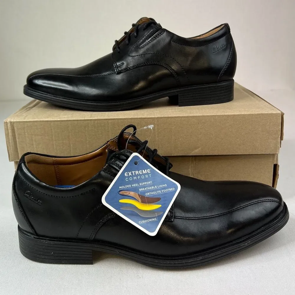 Clarks Mens Whiddon‎ Pace Dress Shoes Black Leather Oxford Lace-Up Sz 7W NEW